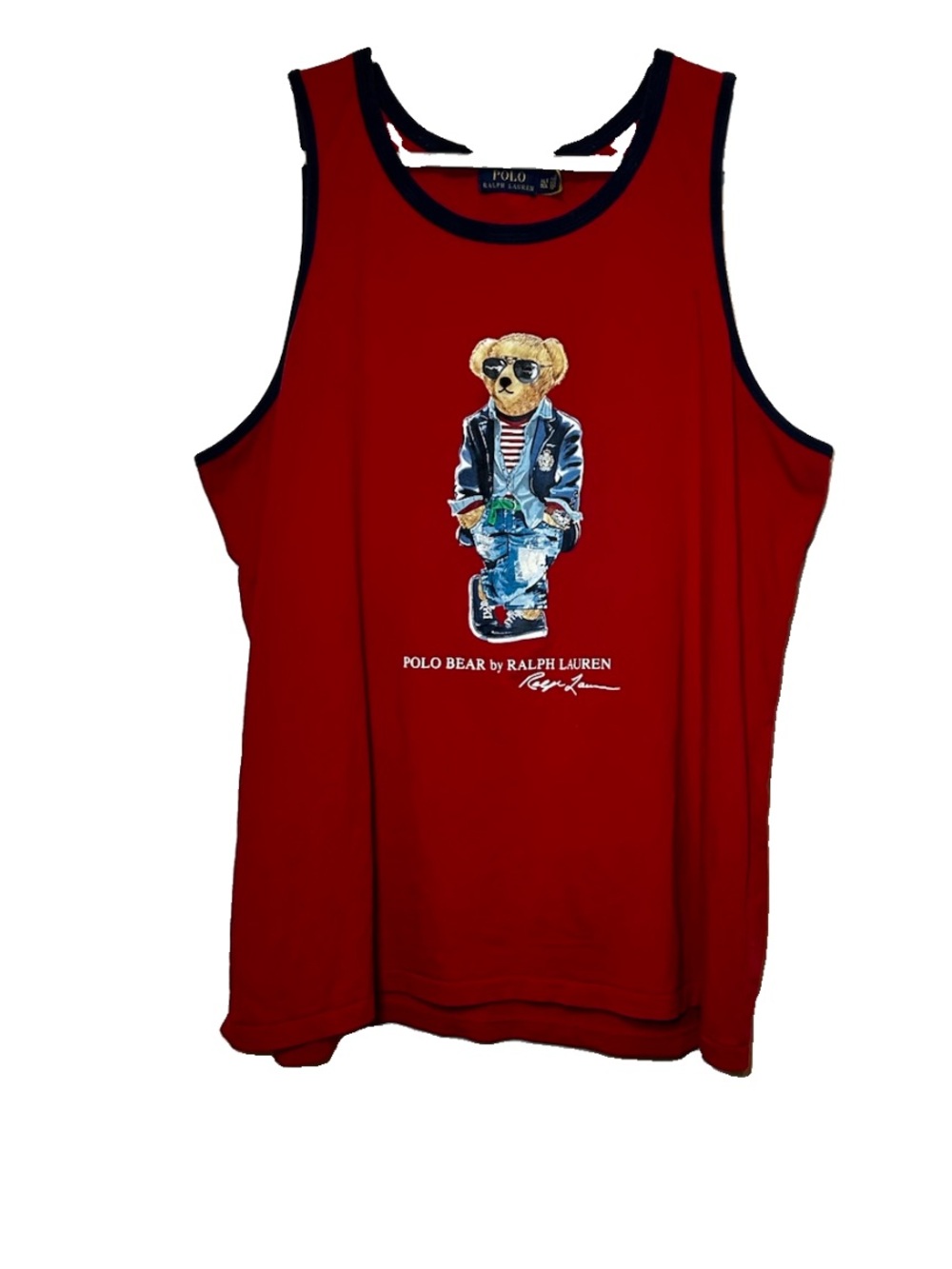 Polo Ralph Lauren Men's Red Polo Bear Graphic Cotton Ringer Tank Top XLT - Picture 2 of 12